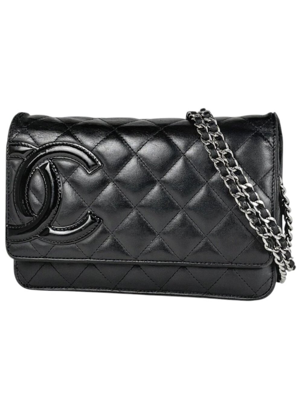 Chanel Shoulder Bag Cambon Line CC Logo Leather Black
